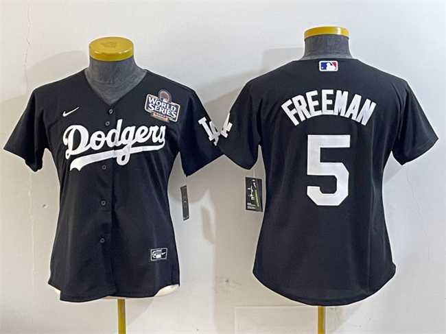 Womens Los Angeles Dodgers #5 Freddie Freeman Black 2024 World Series Cool Base Stitched Jersey(Run Small)